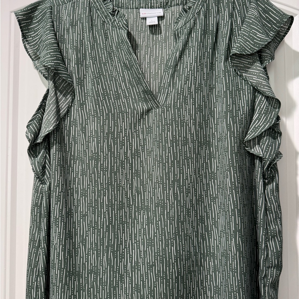 Liz Claiborne Forest Green Blouse with Ruffle Sleeves